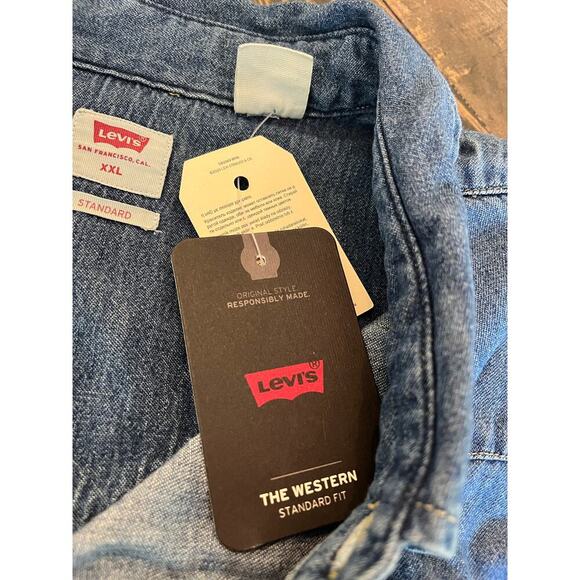 Levi’s Western Standard Fit Pearl Snap Button Down Men XXL Cowboy Work Denim - Picture 8 of 11